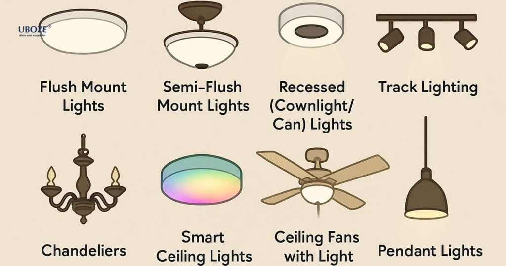 Ceiling lamp types classification diagram - đèn trần decor là gì? phân loại phổ biến hiện nay 2026 - quangcao3m.com